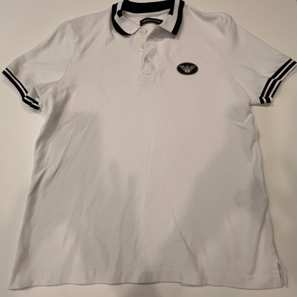 Emporio Armani Mens White Cotton Pique Polo Shirt Logo Made in Italy 3Z1T65